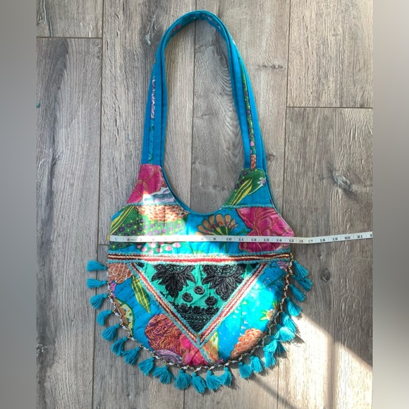 Tribe Azure Fair Trade Handcrafted Large Colorful Quilted Patchwork Shoulder Bag - Picture 13 of 13